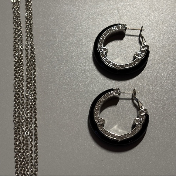 Brighton Imperial Swarovski Crystals Silver Black Resin Bangle Set Retired Rare - Picture 3 of 12